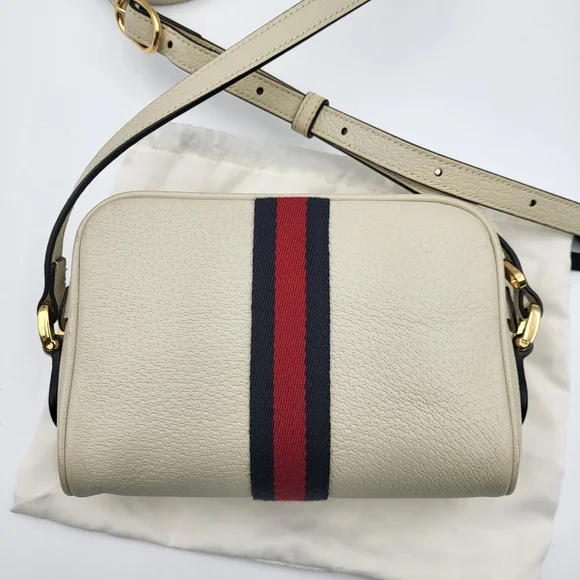 GUCCI Textured Dollar Calfskin Web Mini Ophidia Shoulder Bag Mystic White. Auth. - Picture 3 of 16